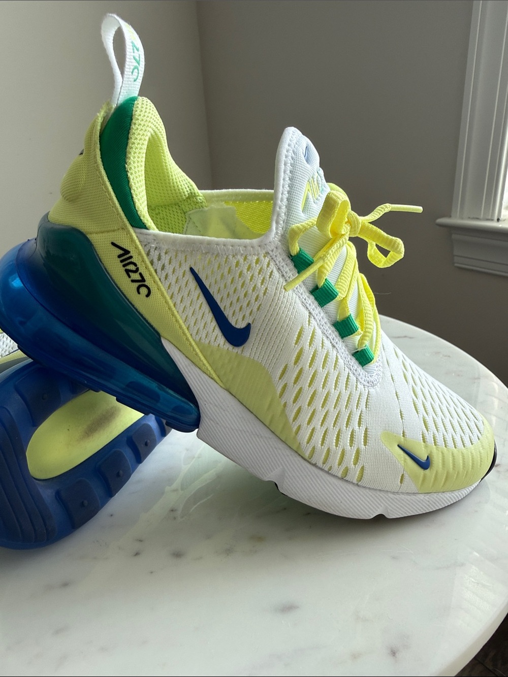 Nike Air Max 270 White, Neon Yellow & Blue 6Y - Picture 6 of 9